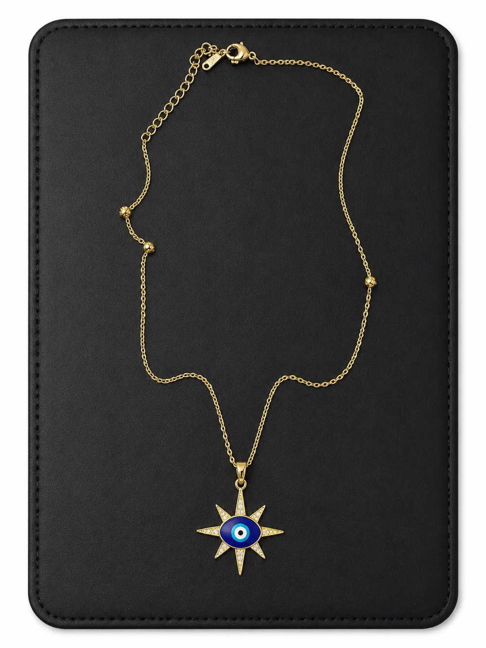 Gold Star Evil Eye Pendant Necklace with Blue Center